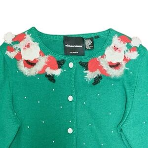 Michael Simon Christmas Green Santa Party Cardigan Sweater Large